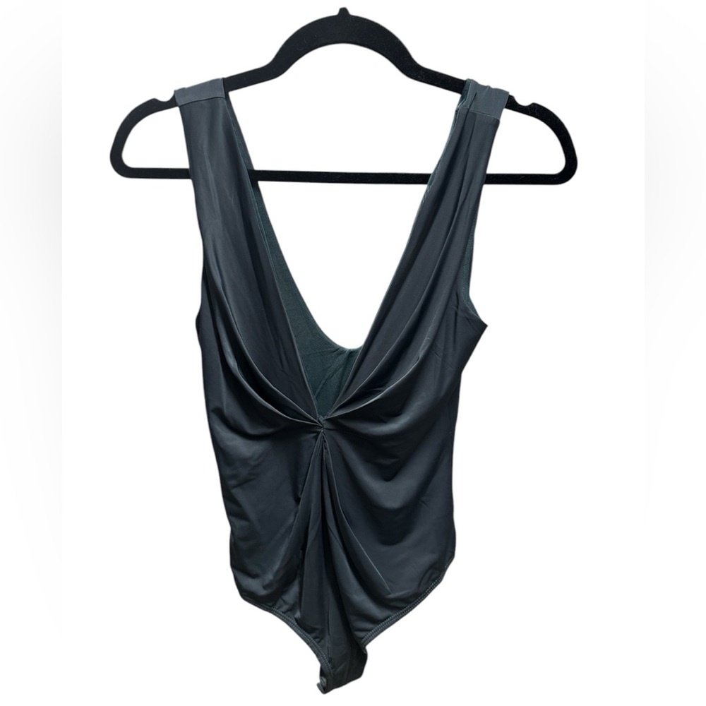 NWT Free People V neck scoop back thong bodysuit teal